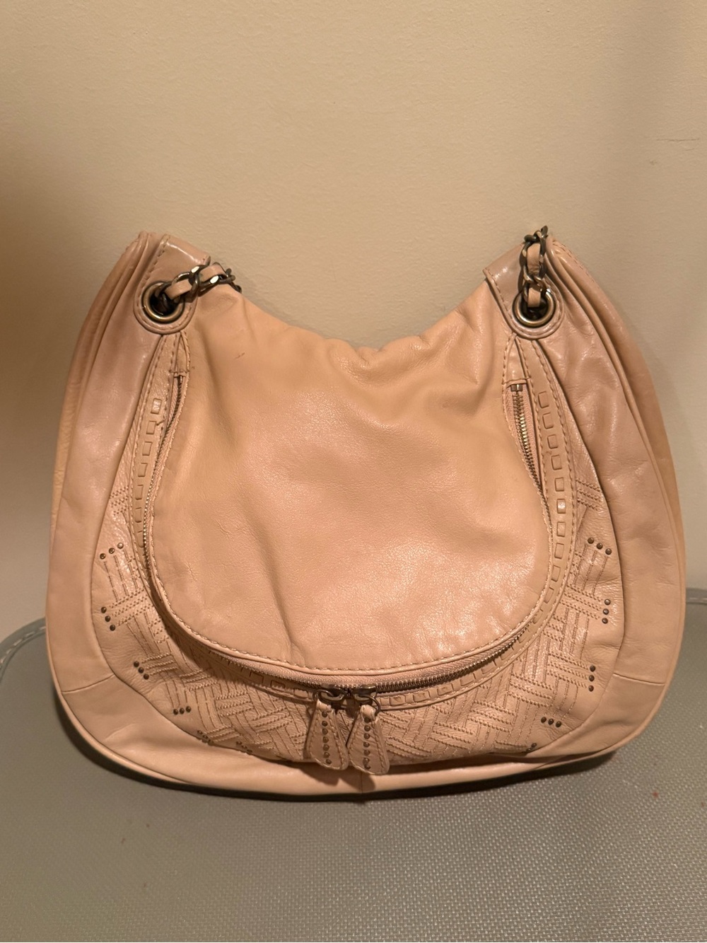HOBO Beige Leather Hobo Shoulder Bag